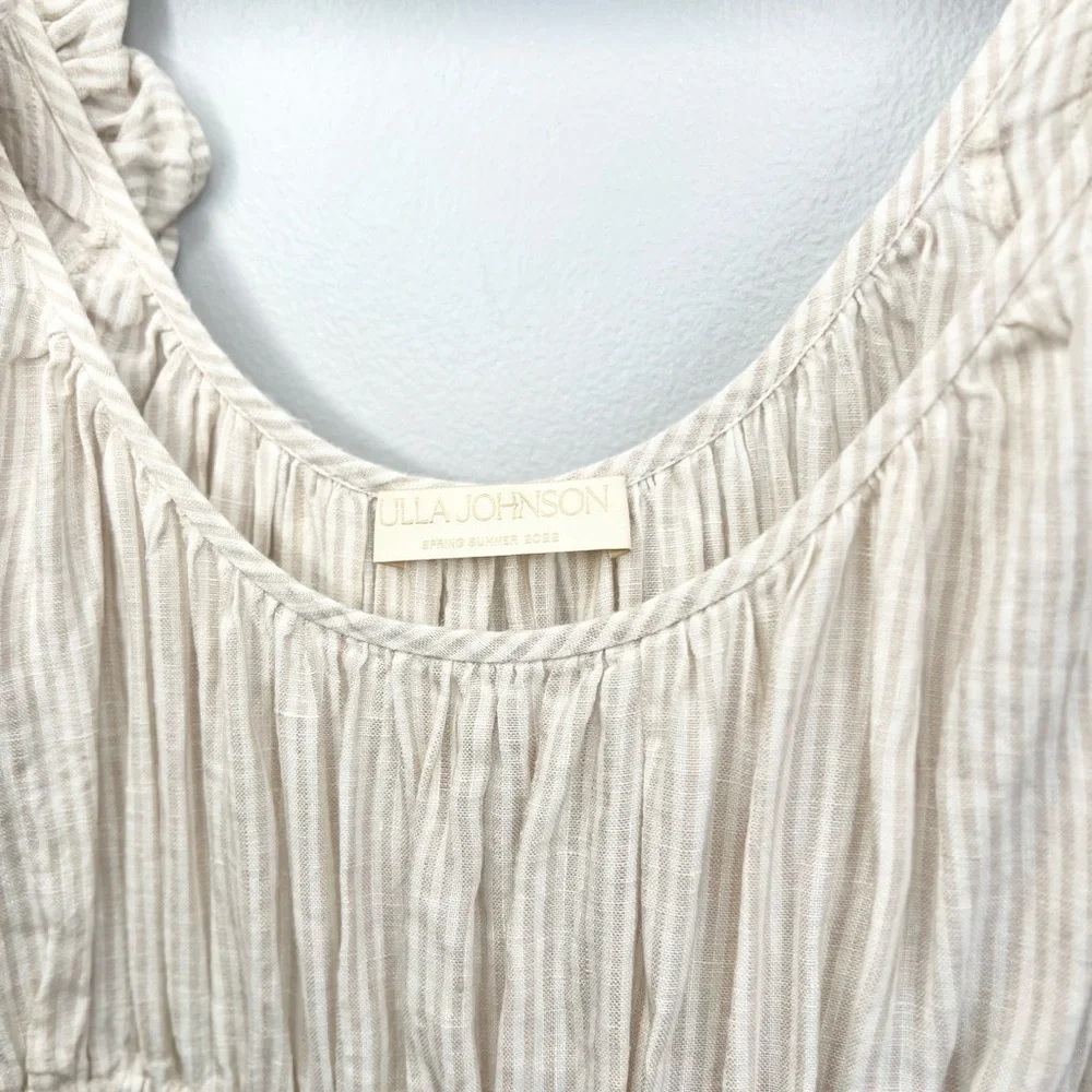 Ulla Johnson Size 6 • Rissa Linen Striped Ruffle Nap Midi Dress. - Picture 3 of 6